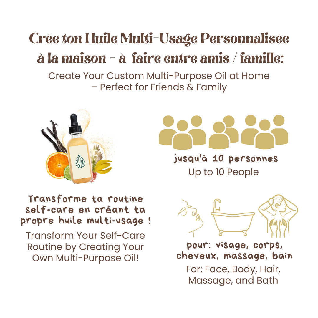 “Create your own personalized multi-purpose oil” workshop at home